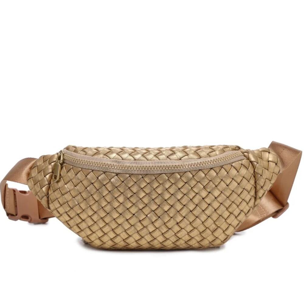 Aim High Woven Neoprene Belt Bag Fanny Pack Sling Bag Metallic Gold
